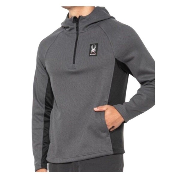 Spyder Speed Sweater Men's Medium Stretch Hooded Waffle Fleece Charcoal Gray - Picture 10 of 10